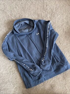 Under Armour Navy Blue Pullover Hoodie with Sleeve Logo Tape